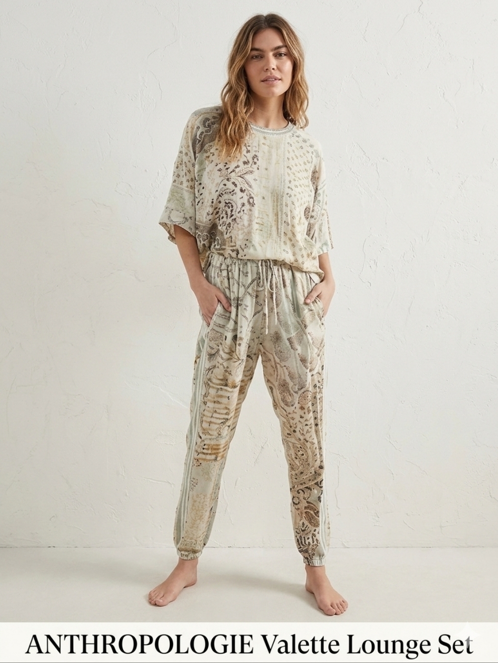 ANTHROPOLOGIE Valette LOUNGE Set, Tan/Cream Women's XL